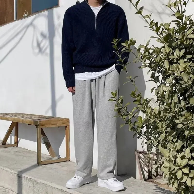 Autumn Winter Stand-Up Collar Half-Zip Sweater Men'S Handsome Loose Casual High Street Sweaters Men Pullovers Male Clothes